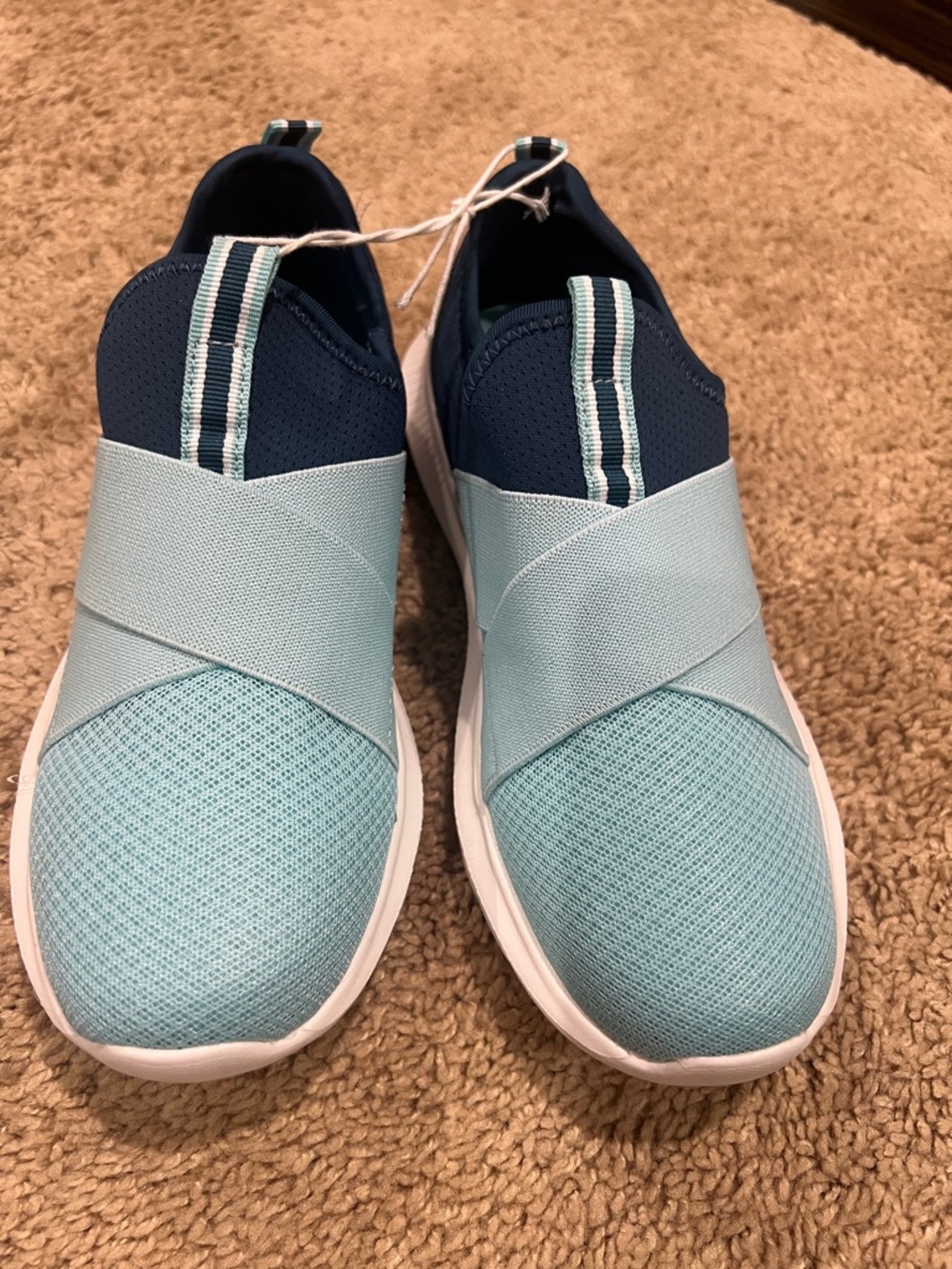 Women’s Slip-On Athletic Sneakers in Light Blue and Navy